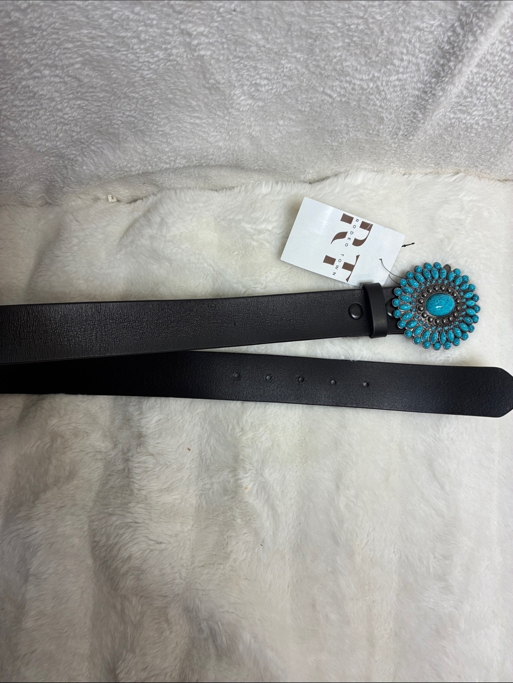 Black Leather Belt with Turquoise Concho Buckle - Women's Accessory